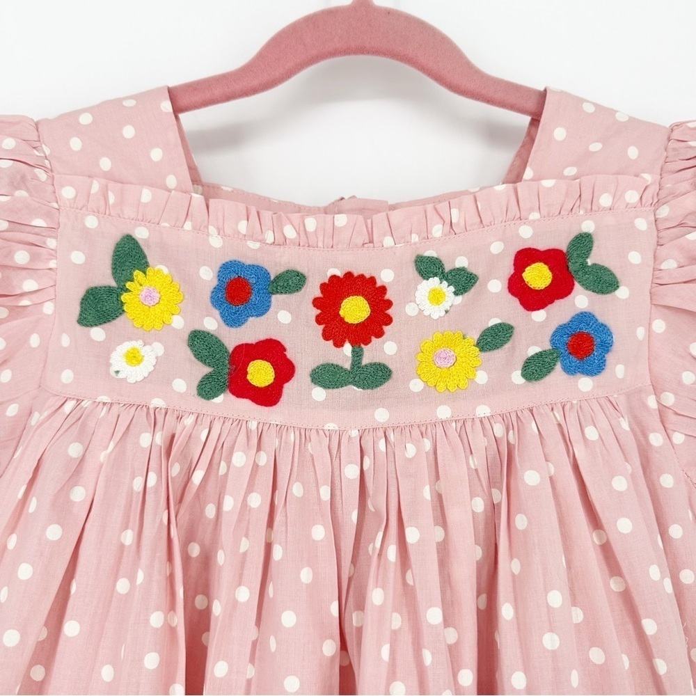 NWT Mini Boden Embroidered Floral Polka Dot Dress - Picture 2 of 9